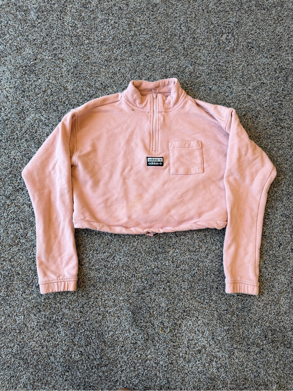 Adidas Originals Pink Cropped Quarter Zip Sweatshirt Chest Pocket Women's